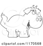 Cartoon Clipart Of A Hungry Triceratops Dinosaur Vector Outlined Coloring Page