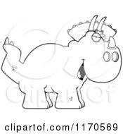 Cartoon Clipart Of A Sly Triceratops Dinosaur Vector Outlined Coloring Page