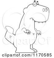 Cartoon Clipart Of A Depressed Tyrannosaurus Rex Dinosaur Vector Outlined Coloring Page