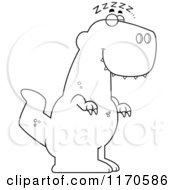 Cartoon Clipart Of A Sleeping Tyrannosaurus Rex Dinosaur Vector Outlined Coloring Page