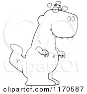 Cartoon Clipart Of A Loving Tyrannosaurus Rex Dinosaur Vector Outlined Coloring Page
