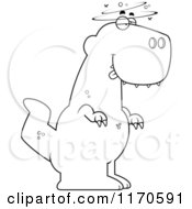 Cartoon Clipart Of A Drunk Or Dumb Tyrannosaurus Rex Dinosaur Vector Outlined Coloring Page