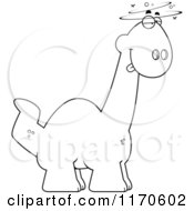 Cartoon Clipart Of A Drunk Or Dumb Apatosaurus Dinosaur Vector Outlined Coloring Page