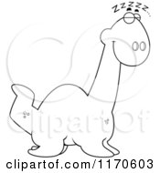 Cartoon Clipart Of A Sleeping Plesiosaur Dinosaur Vector Outlined Coloring Page