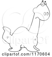 Cartoon Clipart Of A Depressed Plesiosaur Dinosaur Vector Outlined Coloring Page