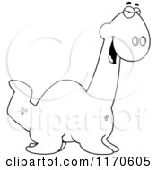 Cartoon Clipart Of A Sly Plesiosaur Dinosaur Vector Outlined Coloring Page