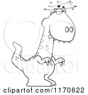 Cartoon Clipart Of A Drunk Or Dumb Velociraptor Dinosaur Vector Outlined Coloring Page by Cory Thoman