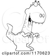 Cartoon Clipart Of A Drunk Or Dumb Velociraptor Dinosaur Vector Outlined Coloring Page by Cory Thoman