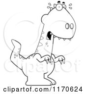 Cartoon Clipart Of A Frightened Velociraptor Dinosaur Vector Outlined Coloring Page by Cory Thoman