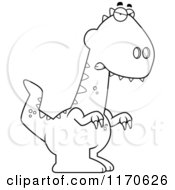 Cartoon Clipart Of A Mad Velociraptor Dinosaur Vector Outlined Coloring Page by Cory Thoman