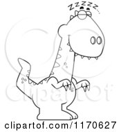 Cartoon Clipart Of A Sleeping Velociraptor Dinosaur Vector Outlined Coloring Page by Cory Thoman