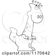 Cartoon Clipart Of A Sleeping Parasaurolophus Dinosaur Vector Outlined Coloring Page