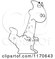 Cartoon Clipart Of A Depressed Parasaurolophus Dinosaur Vector Outlined Coloring Page
