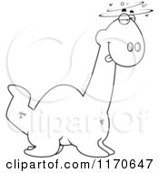 Cartoon Clipart Of A Drunk Or Dumb Plesiosaur Dinosaur Vector Outlined Coloring Page
