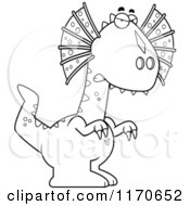 Cartoon Of An Angry Dilophosaurus Dinosaur Vector Outlined Coloring Page