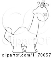 Cartoon Clipart Of A Loving Apatosaurus Dinosaur Vector Outlined Coloring Page