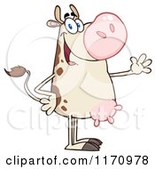 Cartoon Of A Happy Cow Standing And Waving Royalty Free Vector Clipart