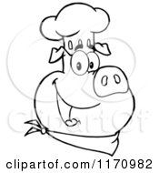 Cartoon Of An Outlined Chef Pig Wearing A Hat Royalty Free Vector Clipart by Hit Toon
