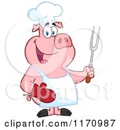 Poster, Art Print Of Bbq Chef Pig Holding A Fork