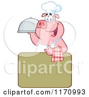 Poster, Art Print Of Chef Pig With A Cloche Platter Over A Sign