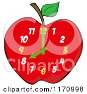 Cartoon Of A Red Apple School Clock Royalty Free Vector Clipart