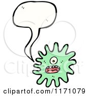 One-Eyed Green Germ Monster Beside A Blank Thought Cloud