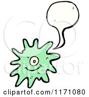 Cartoon Of A Happy One Eyed Green Germ Monster Smiling Beside Blank Thought Cloud Royalty Free Stock Illustration by lineartestpilot