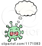 Cartoon Of A Green Monster Germ Crying Beside A Blank Thought Cloud Royalty Free Stock Illustration
