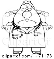 Cartoon Clipart Of A Depressed Female Surgeon Doctor Or Veterinarian Vector Outlined Coloring Page