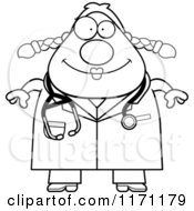 Cartoon Clipart Of A Happy Female Surgeon Doctor Or Veterinarian Vector Outlined Coloring Page
