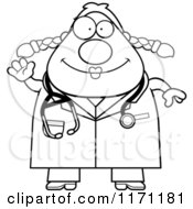 Poster, Art Print Of Black And White Waving Female Surgeon Doctor Or Veterinarian