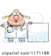 Cartoon Of A Happy Female Surgeon Doctor Or Veterinarian With A Sign Royalty Free Vector Clipart