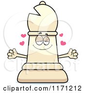 Cartoon Of A Loving White Chess Bishop Piece Wanting A Hug Royalty Free Vector Clipart