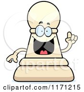 Cartoon Of A Smart White Chess Pawn Mascot With An Idea Royalty Free Vector Clipart