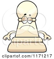 Cartoon Of A Depressed White Chess Pawn Mascot Royalty Free Vector Clipart