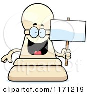 Poster, Art Print Of Happy White Chess Pawn Mascot Holding A Sign