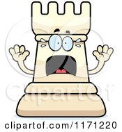 Cartoon Of A Screaming White Chess Rook Mascot Royalty Free Vector Clipart