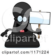 Poster, Art Print Of Happy Black Chess Pawn Mascot Holding A Sign
