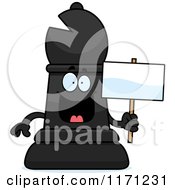 Poster, Art Print Of Happy Black Chess Bishop Piece Holding A Sign
