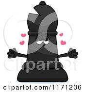 Cartoon Of A Loving Black Chess Bishop Piece Wanting A Hug Royalty Free Vector Clipart