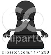 Cartoon Of A Depressed Black Chess Pawn Mascot Royalty Free Vector Clipart