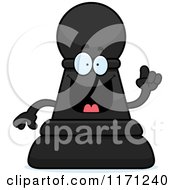 Cartoon Of A Smart Black Chess Pawn Mascot With An Idea Royalty Free Vector Clipart