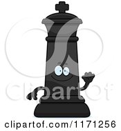 Cartoon Of A Waving Black Chess King Royalty Free Vector Clipart