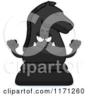 Cartoon Of A Mad Black Chess Knight Mascot Royalty Free Vector Clipart