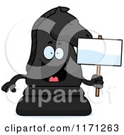 Poster, Art Print Of Happy Black Chess Knight Mascot Holding A Sign