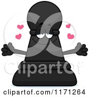 Cartoon Of A Loving Black Chess Pawn Mascot Wanting A Hug Royalty Free Vector Clipart