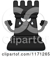 Cartoon Of A Mad Black Chess Rook Mascot Royalty Free Vector Clipart