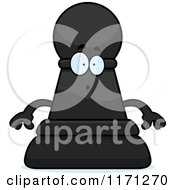 Cartoon Of A Surprised Black Chess Pawn Mascot Royalty Free Vector Clipart