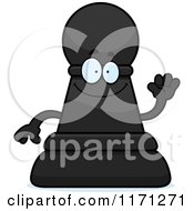 Cartoon Of A Waving Black Chess Pawn Mascot Royalty Free Vector Clipart