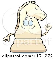 Cartoon Of A Waving White Chess Knight Mascot Royalty Free Vector Clipart